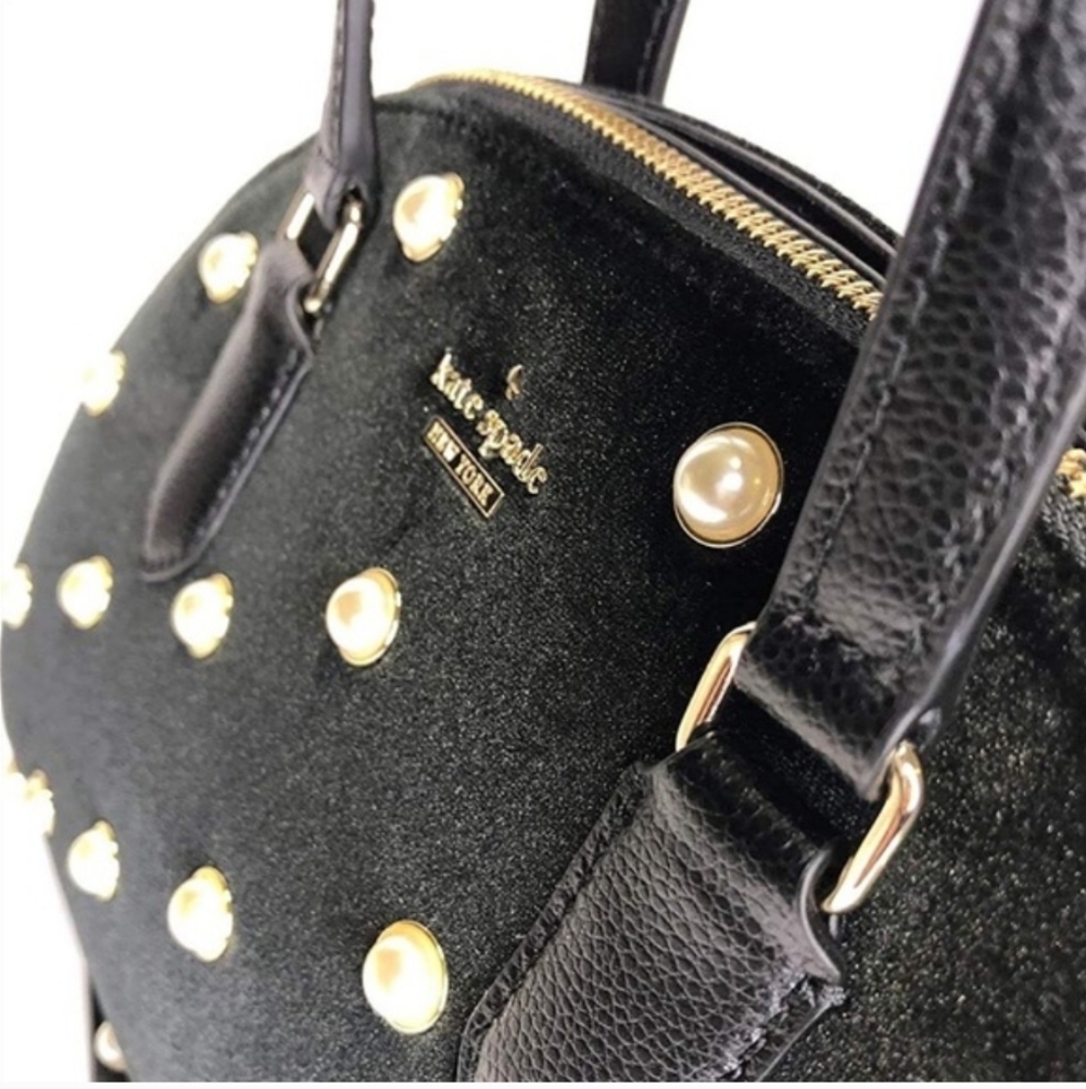 EUC Kate Spade New York Reily Laurel Way Blk Velvet Pearl Stud Crossbody Handbag - Picture 3 of 10